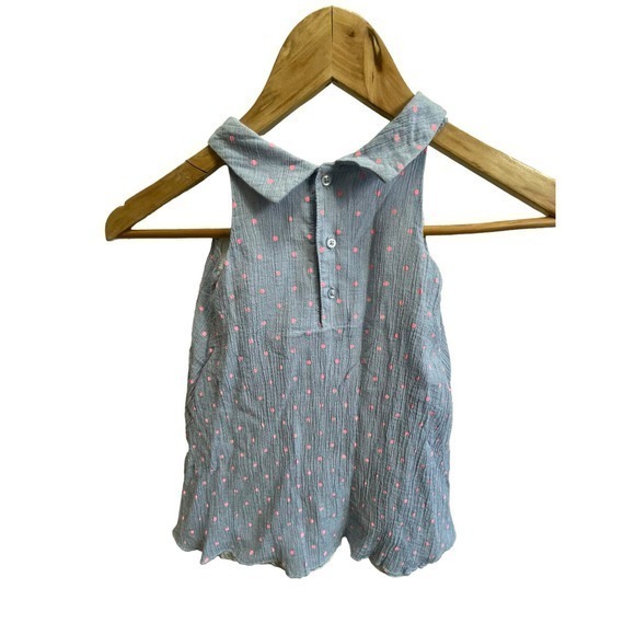 Carter's 12 Month Light Blue Denim & Hot Pink Poka Dot Dress w/‎ Bow & High Neck - Picture 5 of 10